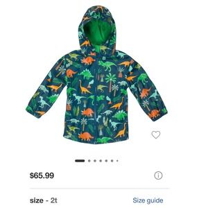 Stephen Joseph Dinosaur Raincoat Jacket Toddler Kids‎ Size 2T Blue Green Hooded